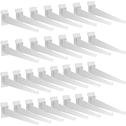 Oudain 30 Pcs 12" Slatwall Shelf Bracket with Lip Metal, White - color: White