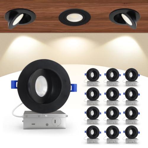 Aosclex 12 Pack 4 Inch Adjustable Gimbal 5CCT Recessed LED Light 10W 980LM - color: Black-4inch, size: 12 Pack
