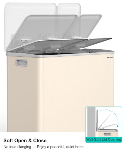 Dual Trash and Recycling Bins for Kitchen, 19+8 Gallon (72+30L) Stainless Steel Trash and Recycle Bin Combo with Soft-Close Lid, Large Garbage Cans for Kitchen Home with 2 Magnets Sticker, Apricot - color: Apricot