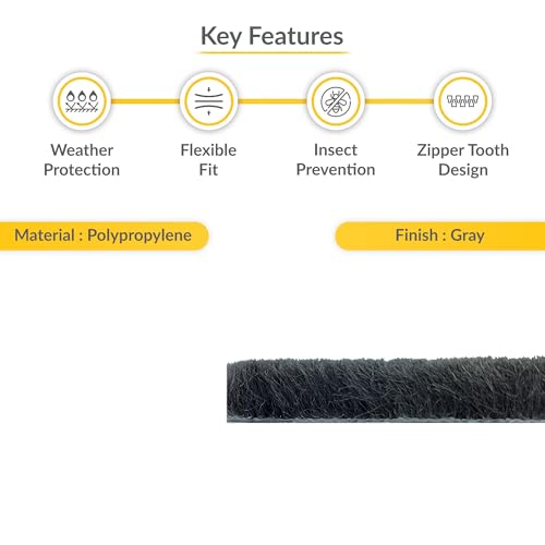 Brixwell Zipper Pile Weatherstrip - 100' Roll, 0.350" Pile Height, Gray Finish, Door Weather Seal, Zipper Weatherization Seal for Windows & Doors, Weatherstrip Replacement - style: 0.350" (8.9mm)