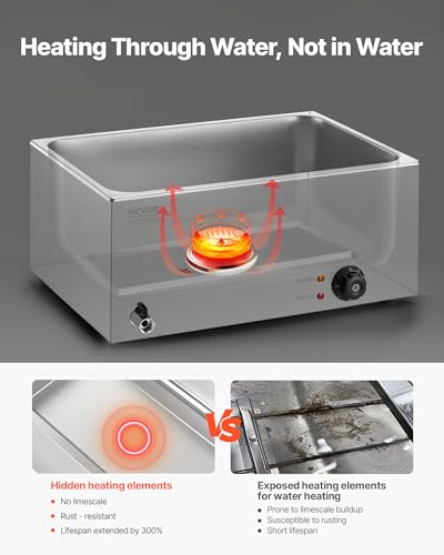 VEVOR 24QT Commercial Food Warmer, 5-Pan Electric Steam Table, 1200W Professional Countertop Stainless Steel Buffet Bain Marie with 86-185°F Temp Control for Catering, Buffet, Parties, Restaurants - size: 1x1/3Pan and 4x1/6Pan ;24QT
