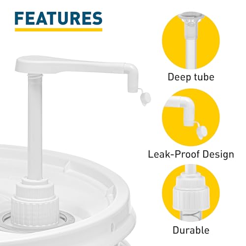 Heavy-Duty 5-Gallon Bucket Pump Dispenser with Leak-Proof Cap – Compatible with Oil, Laundry Soap, Detergent, Fabric Softener, Degreasers, and More. Making it Ideal for Commercial and Household