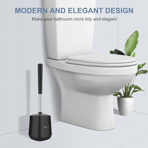 SetSail Toilet Brush and Holder, Self Closing Lid Toilet Bowl Brushes Holder and Extra Long Handle Ventilated Toilet Brush Set for Bathroom Cleaning, Nylon Bristles, Black - color: Black, size: 1 pack
