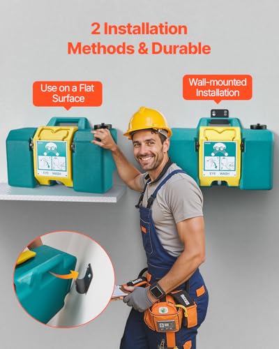 VEVOR Portable Eye Wash Station 8 Gal, OSHA-Approved Eyewash Station Wall-Mounted/On Flat Surface, Emergency Eye Wash Unit with 2 Sprays, First Aid Eyewash Units for Schools, Labs, Factories, Green - style: Portable Eye Wash Station 8 Gal