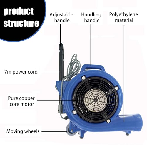 220V 900W Air Mover 3 Speed Adjustable Floor Dryer Blue Floor Blower Fan Wet Carpet Dryer for Janitorial Home Commercial Use