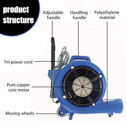 220V 900W Air Mover 3 Speed Adjustable Floor Dryer Blue Floor Blower Fan Wet Carpet Dryer for Janitorial Home Commercial Use