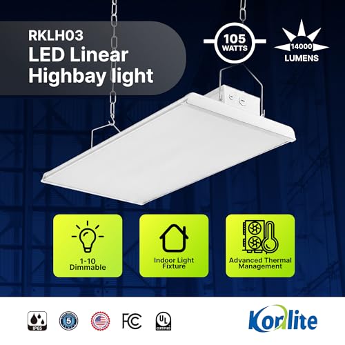 Konlite 2 Pack Linear LED Bay Ceiling Shop Light - 2 Ft - 105W 5000K 1-10V Dimming 14170 Lumens - Equal to 4 lamp T5 Ceiling Light Fixture - No Maintenance for Life - size: 2 PACK - 105W