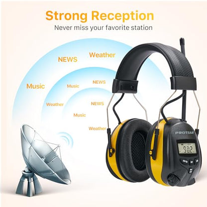 AM/FM Radio Headphones 25dB NRR,Noise Reduction Safety Earmuffs,Digital Display Headset,Powered by AA Battery,Hearing Protection for Walkman Mowing Lawn Work,Yellow - color: Yellow