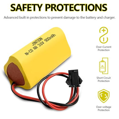 JINTION 3.6V 900mAh Rechargeable AA NiCD Batteries Replacement Battery for Lithonia ELB B001 ELBB001 ELB-B001 Lithonia EU2C M6 LED Emergency Light Interstate ANIC1566 Unitech 0253799