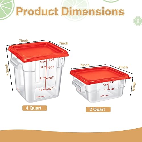 Barydat 4 Pcs Square Food Storage Containers with Lids 2qt & 4qt, Red - color: Red