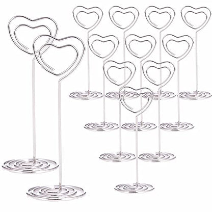12pcs Table Number Holders Metal, 3.35 inch Place Card Stands for Wedding Centerpieces, Birthday Party - Table Card & Photo Picture Holders (Silver-Heart Shaped) - color: Silver-Heart Shaped