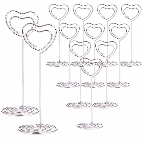 12pcs Table Number Holders Metal, 3.35 inch Place Card Stands for Wedding Centerpieces, Birthday Party - Table Card & Photo Picture Holders (Silver-Heart Shaped) - color: Silver-Heart Shaped