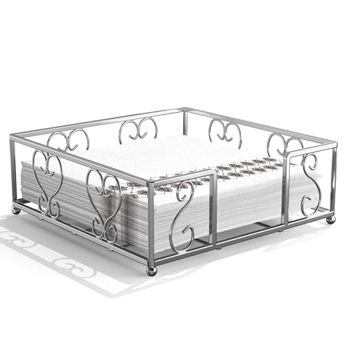 Flat Napkin Holder for Table, Silver Metal Weighted Paper Caddy - color: V - Luncheon Napkin Holder - Silver, size: Luncheon Napkin Holder