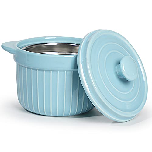 ONTUBE Ceramic Bacon Grease Container Keeper with Strainer 17oz,Turquoise - color: Turquoise