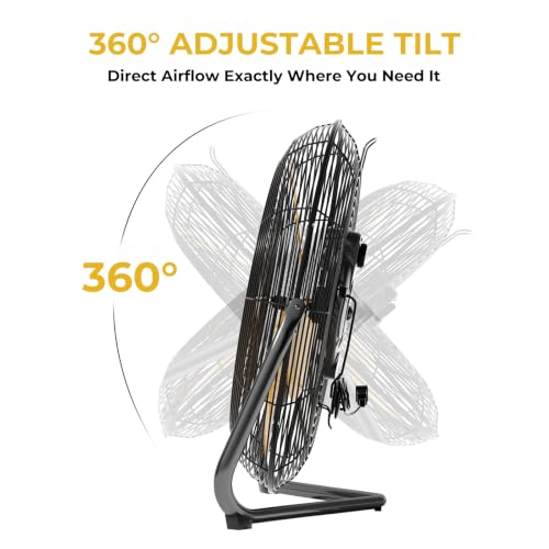 18‑Inch Industrial Floor Fan, 5300 CFM, 2‑in‑1 Wall‑Mount & Floor Design - color: Yellow