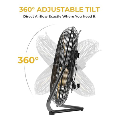 18‑Inch Industrial Floor Fan, 5300 CFM, 2‑in‑1 Wall‑Mount & Floor Design - color: Yellow