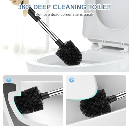 SetSail Toilet Brush and Holder, Self Closing Lid Toilet Bowl Brushes Holder and Extra Long Handle Ventilated Toilet Brush Set for Bathroom Cleaning, Nylon Bristles, 2 Packs-Black - color: Black, size: 2 packs
