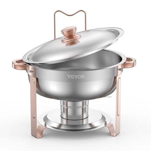 VEVOR Chafing Dish Buffet Set, 5 Qt 4 Pack, Stainless Steel Chafer with 4 Full Size Pans, Round Catering Warmer Server with Lid Water Pan Folding Stand Clip, for Weddings Parties Banquets, Rose Gold - size: 4packs Rose Gold