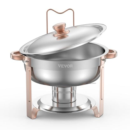 VEVOR Chafing Dish Buffet Set, 5 Qt 4 Pack, Stainless Steel Chafer with 4 Full Size Pans, Round Catering Warmer Server with Lid Water Pan Folding Stand Clip, for Weddings Parties Banquets, Rose Gold - size: 4packs Rose Gold