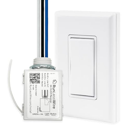 RunLessWire Single Battery-Free Wireless Light Switch Kit - White - color: White, size: Single Kit: 1 Switch Controls 1 Receiver