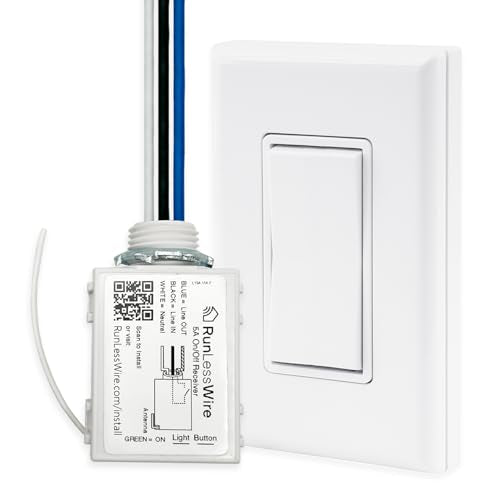 RunLessWire Single Battery-Free Wireless Light Switch Kit - White - color: White, size: Single Kit: 1 Switch Controls 1 Receiver