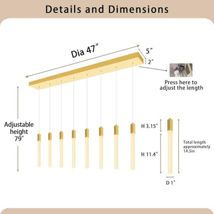 8-Lights Silver Hanging Pendant Light Modern Dimmable LED Crystal Chandeliers Bubble Crystal Pendant Light for Kitchen Island Dining Room Bedroom Living Room Over Table - color: Gold, size: Rectangle 8-Light