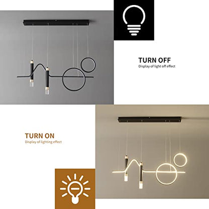 Siittoo 37" Modern LED Pendant Light, Dimmable Linear Chandelier Black - color: Black-2 Rings & 2 Bubble Lights-45W