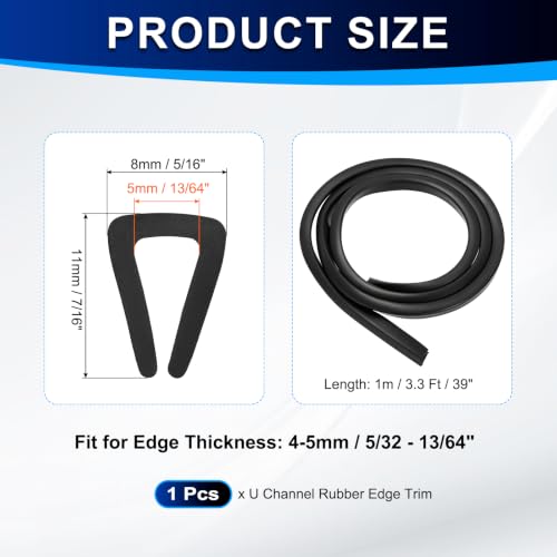 PATIKIL U Channel Rubber Edge Trim 3.3Ft Long for 5/32"–13/64" Thick Edge - size: 3.3Ft L x 5/16" W, 13/64" Slot