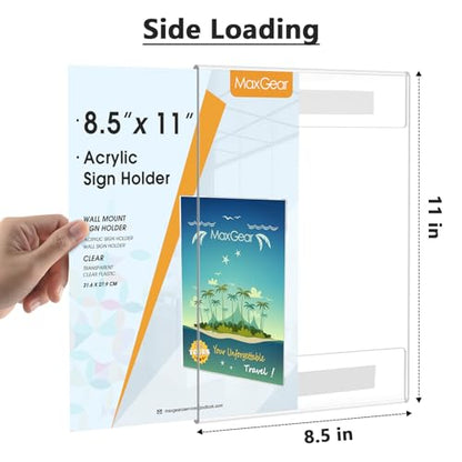MaxGear Acrylic Sign Holder 8.5 x 11 Wall Mount, 6 Pack, Vertical - size: 8.5"x11"-6Pack