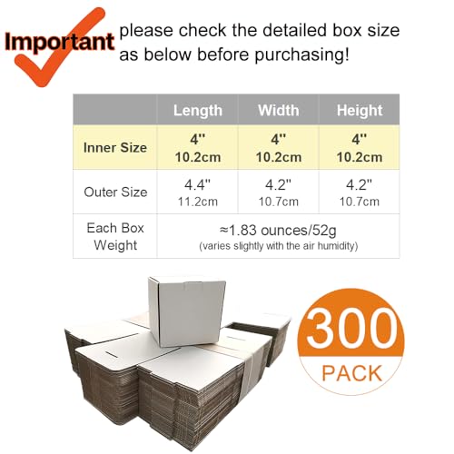 300 Pack 4x4x4'' Small Shipping Boxes, Corrugated Cardboard Mailers for Business, White (LM444-300) - color: White-Bulk, size: 4x4x4''