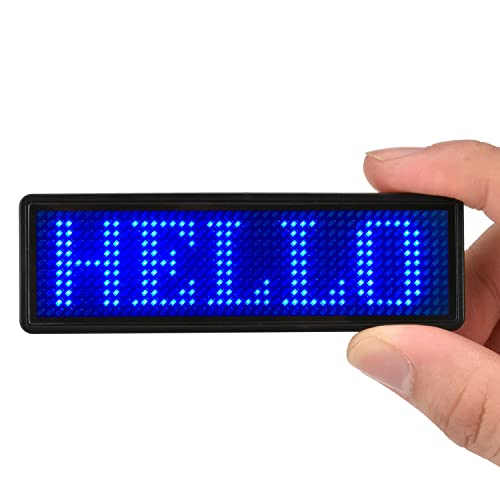LED Name Tag, Rechargeable Wireless Bluetooth LED Name Badge Reuseable Price Tag 44x11 Pixels Digital Sign Temperature Display for Restaurant Shop Exhibition Nightclub Hotel - color: Blue