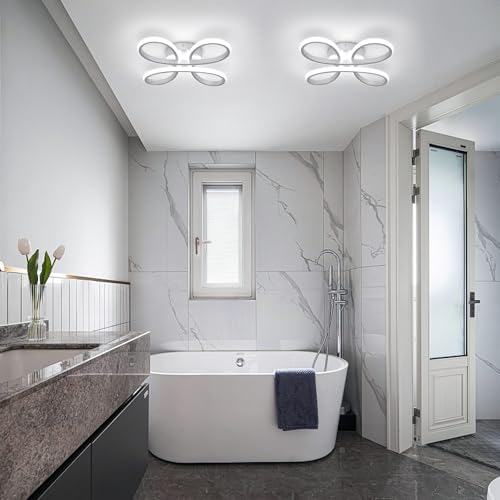 ADISUN Modern LED Ceiling Light, 6000K Silver Semi Flush Mount Ceiling Lights for Hallway, Modern Lamps for Living Room Bedroom Corridor Aisle Hallway Indoor Ceiling Lamp (L14.56*W14.56*H1.18) - color: Silver, size: 1 Pack