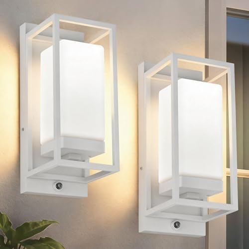 RAYVO Dusk to Dawn Outdoor Wall Lights 2 Pack, LED Bulb Included, E26 Base - color: White