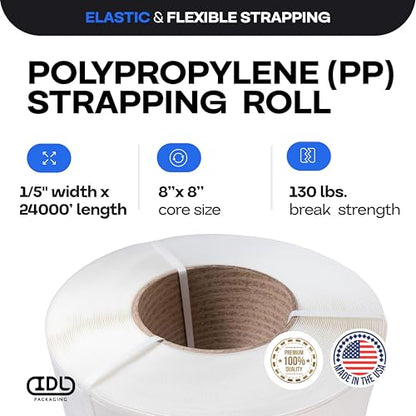 IDL Packaging 5 mm x 24000' Polypropylene (PP) Strapping Roll, USA-Made - size: Machine, 1/5"x24000'