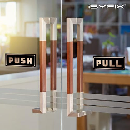 iSYFIX Push Pull Stickers Sign, 6x2.4 Inch, 2 Pack, Brushed Gold/Black - color: Brushed Gold / Black, size: Horizontal 2.4x6
