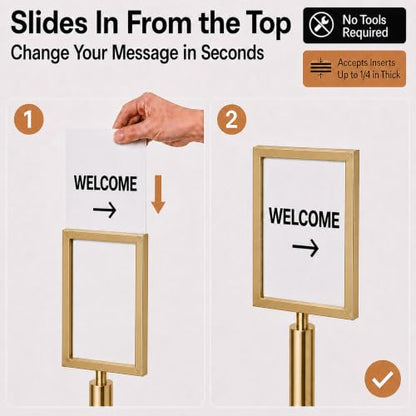 CCW 8.5 X 11 Inch Vertical Pedestal Floor Sign Frame, Polished Brass - color: Polished Brass, size: 8.5 x 11 Inch Vertical