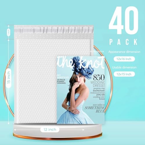 Fuxury Bubble Mailers 12x15" White Padded Envelopes 40 Pack Self-Seal - color: White, size: 12x15" 40PC