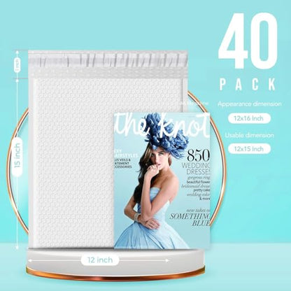 Fuxury Bubble Mailers 12x15" White Padded Envelopes 40 Pack Self-Seal - color: White, size: 12x15" 40PC
