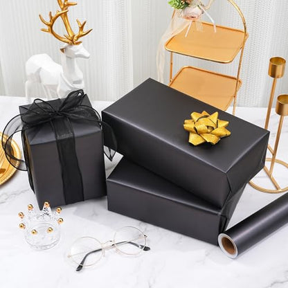 ZINTBIAL Matte Black Wrapping Paper Roll with Cut Lines - Solid Black Holiday Gift Wrap for Graduation, Birthdays, Wedding, Christmas, All Occasion - 17.5 in x 33 ft (48 sq. ft), Easy to Cut - color: Matte-Black