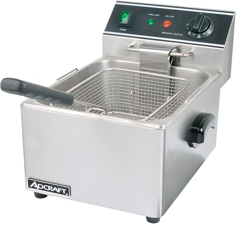 Adcraft Single Tank Deep Fryer with Faucet, 6 Liter, Heavy-Duty with Thermostatic Controls, NSF Certified, 120V, 15 lb. Capacity, Stainless Steel - size: 15 lb.