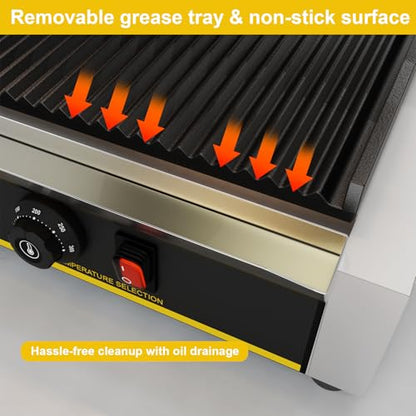 Commercial Panini Press Grill, 1800W Electric Sandwich Panini Maker - size: 13.4"×9"