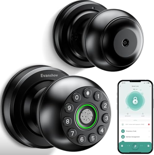 Smart Door Knob Fingerprint Lock 4-in-1 Keyless Entry (Fingerprint/App/Code/Key) Biometric Door with Auto-Lock Easy Install for Home/Bedroom/Office-Black - color: Black