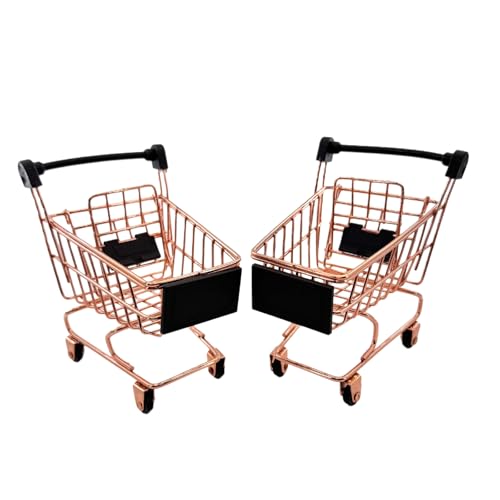 2 Pcs Mini Metal Shopping Cart, Mini Shopping Grocery Cart Supermarket Handcart Trolley Handcart Model Desktop Decor
