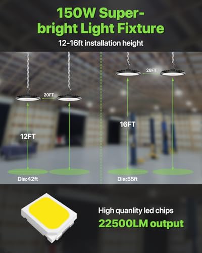 Glitgate UFO LED High Bay Lights 150W 6 Pack 22,500LM 5000K 100-277V - size: 150w 6pack