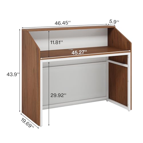 Tribesigns Reception Desk with Counter, Modern Front Desk Reception Room Table with Cable Grommet, 47 inch Retail Counter for Checkout, Lobby, Beauty Salon, Home Office Desk, Walnut - color: Walnut