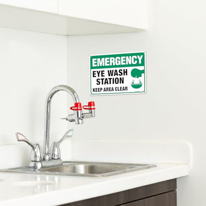Emergency Sign, Eye Wash Station Sign, Keep Area Clear, 2 Pack, 10" x 7" Rust Free .040 Aluminum, UV Protected, Waterproof, Weatherproof and Fade Resistant, 4 Pre-drilled Holes - color: Green - 2 Pack