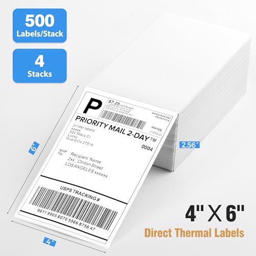 Fanfold 4" x 6" Direct Thermal Labels 2000 Thermal Printer Paper 4 Stacks Shipping Labels - style: 2000 Labels-White