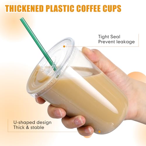 Ziliny 50 Pack 16 oz Plastic Cups with Lids Straws Iced Coffee, Green - color: Green, size: 16 oz