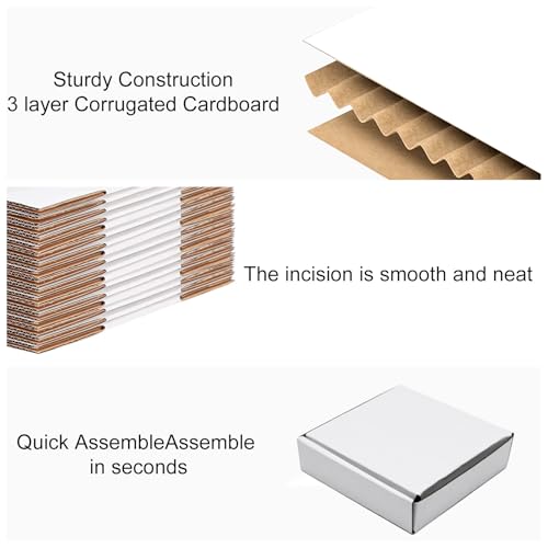 KBG Small Shipping Boxes 4X4X1 inch,White Corrugated Cardboard Mailers for Business,50 Pack Small Mailing Boxes Packaging Box Mini