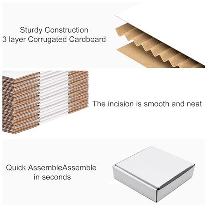 KBG Small Shipping Boxes 4X4X1 inch,White Corrugated Cardboard Mailers for Business,50 Pack Small Mailing Boxes Packaging Box Mini